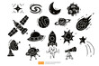 Space doodle icon set. Cosmos Hand drawn Vector illustration