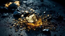 Pure Gold From The Mine That Was Unearthed Was Placed On The Black Sand