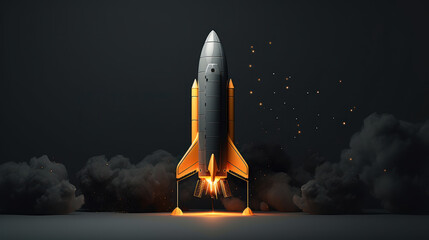 Business start up concept with rocket launching to space. Generative Ai