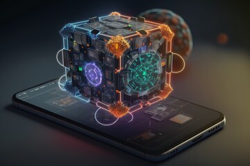 Wall Mural - generative ai hologram of a circuit board