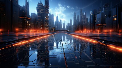 Smart city and communication network concept. 5G telecommunication. Digital Landscape AI