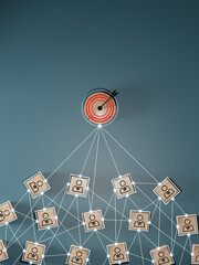 Wall Mural - red dartboard and black arrow connection linkage with human icon for customer focus target group and