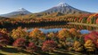biased fall season and mountain with estimable click hidden and blush farewell on the lake. Creative resource, AI Generated