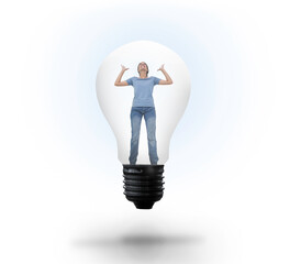 Wall Mural - Digital png illustration of woman in bulb on transparent background