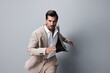 © SHOTPRIME STUDIO - man hand winner victory tie suit beige happy business businessman running