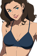 Wall Mural - Sexy brunette girl in bikini swimwear summer illustration vector cartoon flat style isolated on white background.