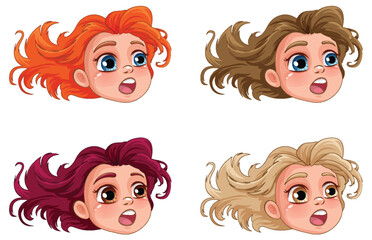 Wall Mural - set of girl diffrent hair colour