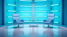 The Future Of Game Shows. A Simple, Modern Setting With Two Chairs And A Whole Lot Of Fun. AI Generative