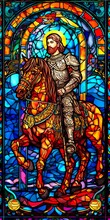 A Knight In Shining Armor. An Illustration Of A Mythical Ancient Paladin In Stained Glass Renaissance Fresco Style. AI Generative