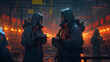 © andranik123 - Worker wear protection suit checking chemical in factory. Generative Ai