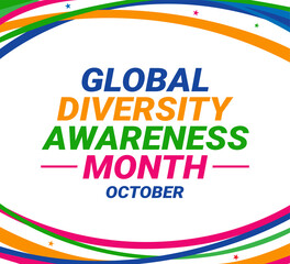 Sticker - Global Diversity Awareness Month wallpaper design with colorful shapes and typography. Global diversity backdrop