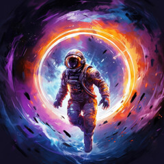 Wall Mural - Soaring astronaut on a colored background. Digital art. Generative AI.