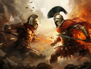 Wall Mural - Fight of two Roman soldiers. Digital art. Generative AI.
