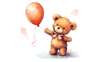 Wall Mural - Watercolor teddy bear clip art on white background Generative AI