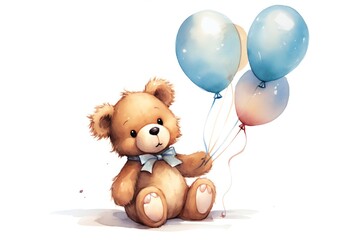 watercolor teddy bear clip art on white background generative ai