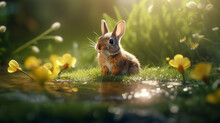 Rabbit In The Grass HD 8K Wallpaper Stock Photographic Image