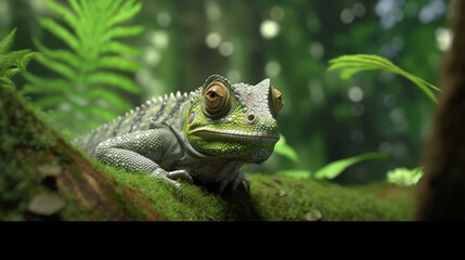 green iguana on a tree HD 8K wallpaper Stock Photographic Image