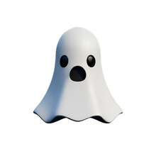Ghost Cartoon For Halloween Flying White Ghost Plastic Cartoon Low Poly 3d Icon On White Background.