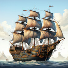 Illustration Of An Old Wooden Pirate Sailing Ship Isolated 1