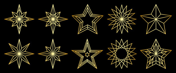 Wall Mural - set of golden christmas stars icons. vector illustration isolated on white background