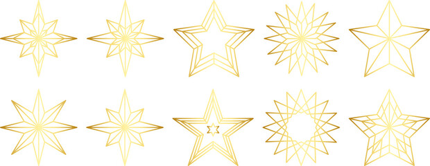 Wall Mural - set of golden christmas stars icons. png
