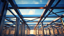Structure Of Steel For Building Construction On Sky Background