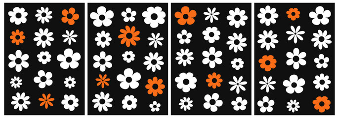 Wall Mural - Groovy flowers daisy set.Y2k aesthetic.Groovy backgrounds.Set of colorful abstract backgrounds.Vector cards in retro psychedelic style.