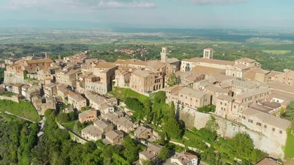 Wall Mural - Aerial view of famous Montepulciano town on summer day