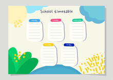Daily And Weekly Planner For Children. School Timetable. Education Schedule. Сute Design. Back To School. Yellow And Blue