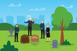 funerary ceremonial group of sad people in black mourning clothes standing near coffin in graveyard 2d vector illustration concept for banner, website, illustration, landing page, flyer, etc.