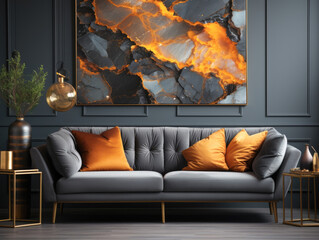 Wall Mural - The abstract background in black and gold resembles marble, achieved through decorative acrylic paint pouring and rock marble texture. The  . Generative AI