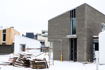 exterior of a frame house under construction