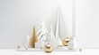 gold and white shiny xmas decorative items on white stage mock up template showcase design for advertisment nackground,ai generate