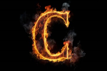 Burning letter c on black background Generative AI