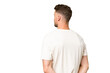 © luismolinero - Young blonde caucasian man over isolated background in back position and looking back