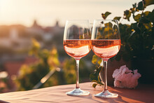 Wine Glasses Filled With Sparkling Rosé Wine