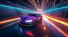 Photo Of A Purple Sports Car Speeding Through A Tunnel