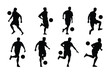 © llopter - Set of soccer player kicking ball, isolated vector silhouette, footballer logo