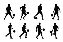 Set Of Soccer Player Kicking Ball, Isolated Vector Silhouette, Footballer Logo