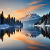 Fototapeta Góry - sunrise on the lake