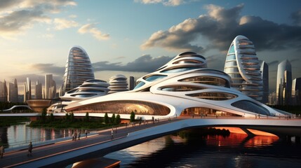 Canvas Print - Futuristic skylines with contemporary architectural designs, generative ai