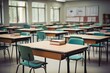 © gankevstock - classroom or auditory with desks and chairs, blurred background, Generative AI