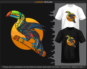 Colorful toucan bird mandala arts isolated on black and white t shirt.