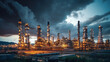 © PRI - industrial industrial oil refinery plants at the light of evening dark sky