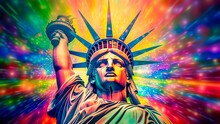 Illustration Of The Statue Of Liberty. Psychedelic Style.