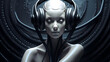 Portrait of futuristic woman with headphones looking like alien