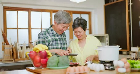 Poster - Asian elderly couple in kitchen