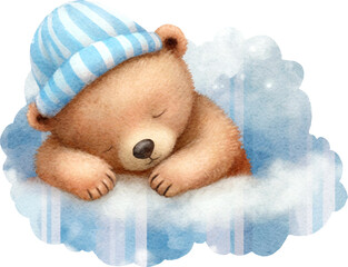 Aufkleber - Cute sleeping bear character illustration created with Generative AI technology