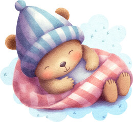 Aufkleber - Cute sleeping bear character illustration created with Generative AI technology