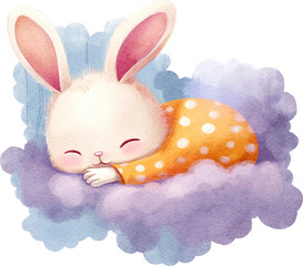 Aufkleber - Cute sleeping bunny character illustration created with Generative AI technology